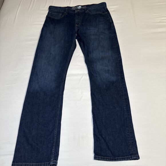 Eddie Bauer Mens Jeans 34X34 Dark Blue Denim Straight Mid Rise Stretch EUC - Picture 1 of 16